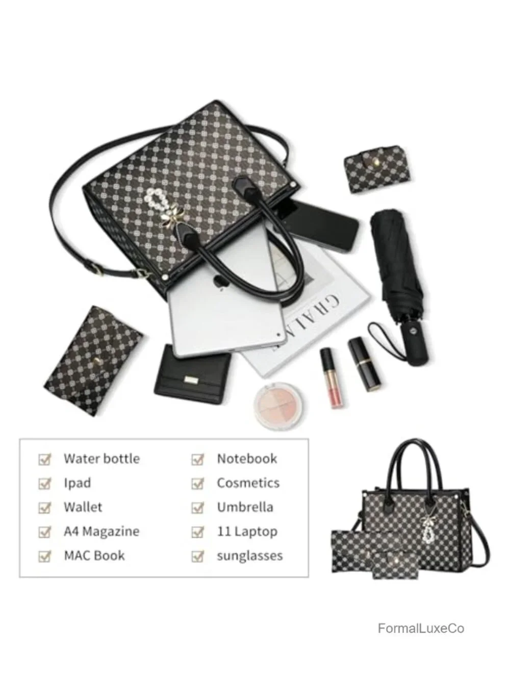 Women Satchel Handbag PU Leather Top Handle Shoulder Tote with Wallet Card